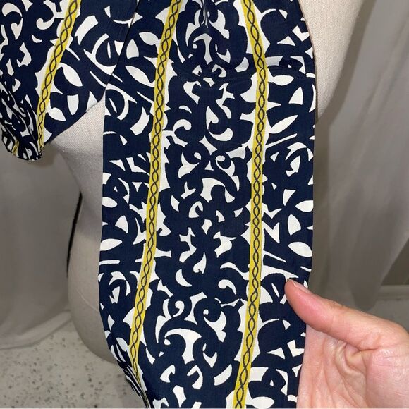 Funky vintage head wrap scarf belt wide navy gold squiggle - Picture 2 of 4